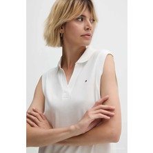 Tommy Hilfiger Kadın Polo Yaka Beyaz Elbise