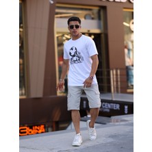 Domoda Slim Fit None Denim Yandan Cepli Esnek Kumaş Erkek Jean Kargo Şort