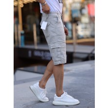 Domoda Slim Fit Yandan Cepli Esnek Kumaş Erkek Jean Kargo Şort Hafif Kumaş Düz Desen