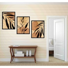 Bestablo 3 Parça Çerçeveli Dekoratif Boho Ahşap Tablo Seti, Ev Dekoru, Soyut Tablo