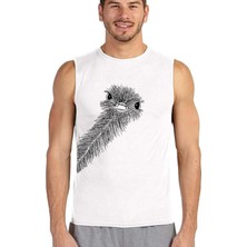 Rock&Roll Devekuşu Merakı Beyaz Kesik Kol Erkek Tişört