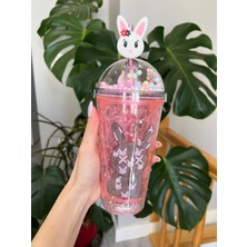 Suluk Pipetli Buzlu Cam Görünümlü  LED Işıklı 450 ml Çift Katman Mika Su Şişesi  2087 Kırmızı