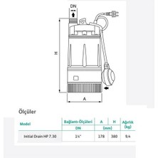 Wilo Domestik Drain Hp 7.30 Yüksek Basınçlı Drenaj Dalgıç Pompa - 30 Mss 4.8 M³/h 220 Volt