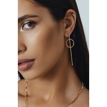 Altın Kaplama Minimal Uzun Halkalı Çubuk Çivi Küpe