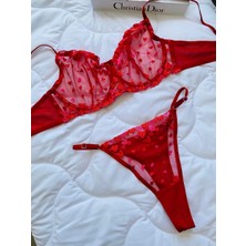 Arona C Cup Balenli Kalp Desenli Kırmızı Sütyen Takımı