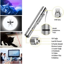 Caddemia USB Ile Şarj Edilebilen 3ın 1 Kırmızı Işık +Beyaz LED Meşale Işık + Uv El Feneri Kedi Lazeri (4434)