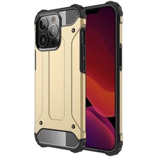 noktaks - Apple iPhone 13 Pro Max - Kılıf Çift Katman Zırh Tank Crash Military Kapak - Gold - T19056