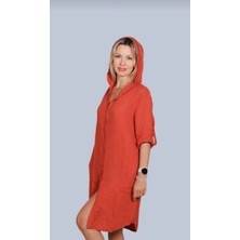 Bomull Bayan Müslin Kumaş Kapşonlu Gömlek Elbise