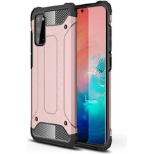 noktaks - Samsung Galaxy S20 - Kılıf Çift Katman Zırh Tank Crash Military Kapak - Rose Gold - T11771