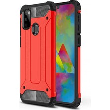 kilifone - Samsung Galaxy M21 - Kılıf Çift Katman Zırh Tank Crash Military Kapak - Kırmızı - T14580