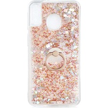 noktaks - Samsung Galaxy M20 - Kılıf Yüzüklü Simli Sıvılı Milce Kapak - Gold - T14397