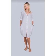 Bomull Bayan Müslin Kumaş Kapşonlu Gömlek Elbise