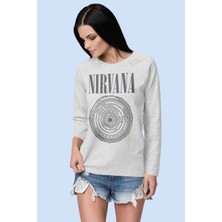 Rock&Roll Daire Daire Nirvana Gri Uzun Kol Kadın Penye Tişört