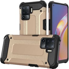 noktaks - Oppo Reno 5 Lite - Kılıf Çift Katman Zırh Tank Crash Military Kapak - Gold - T17424