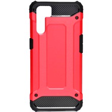 noktaks - Oppo A91 - Kılıf Çift Katman Zırh Tank Crash Military Kapak - Kırmızı - T15091
