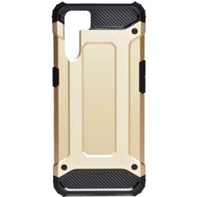 noktaks - Oppo A91 - Kılıf Çift Katman Zırh Tank Crash Military Kapak - Gold - T15091