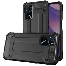 noktaks - Oppo A16 - Kılıf Çift Katman Zırh Tank Crash Military Kapak - Siyah - T19544