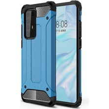 noktaks - Huawei P40 Pro - Kılıf Çift Katman Zırh Tank Crash Military Kapak - Mavi - T12868