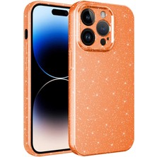 kilifone - Apple iPhone 14 Pro - Kılıf Kamera Korumalı Simli Lüks Koton Kapak - Turuncu - T25308