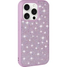ekılıf - Apple iPhone 15 Pro Max - Kılıf Parlak Taşlı Tasarım Pırlanta Kapak - Lila - T30660