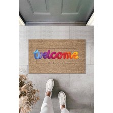 Miraxx Dijital Baskı Kahverengi Karışık Renkli Welcome Dekoratif Kapı Paspası K-2003