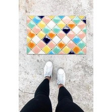 Dijital Baskı Pembe Mozaik Desen Kapı Önü Paspası K-1074