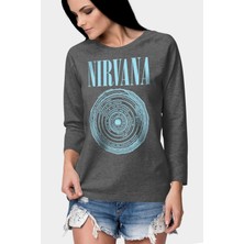 Rock&Roll Daire Daire Nirvana Antrasit Uzun Kol Kadın Penye Tişört
