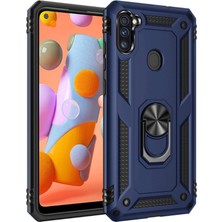 noktaks - Samsung Galaxy A11 - Kılıf Yüzüklü Zırh Tank Vega Kapak - Mavi - T13475
