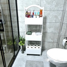 Tekir Store Banyo Düzenleyici 3 Raflı Ahşap Beyaz Çok Amaçlı Raf Dekoratif Açık Stant