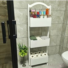 Tekir Store Banyo Düzenleyici 3 Raflı Ahşap Beyaz Çok Amaçlı Raf Dekoratif Açık Stant