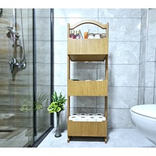 Tekir Store Banyo Düzenleyici 3 Raflı Ahşap Beyaz Çok Amaçlı Raf Dekoratif Açık Stant