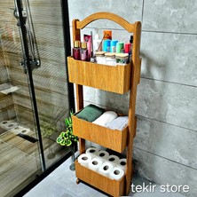 Tekir Store Banyo Düzenleyici 3 Raflı Ahşap Beyaz Çok Amaçlı Raf Dekoratif Açık Stant