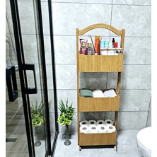 Tekir Store Banyo Düzenleyici 3 Raflı Ahşap Beyaz Çok Amaçlı Raf Dekoratif Açık Stant