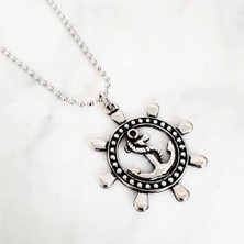 BijuStore Gümüş Renk Gemi Dümeni Erkek Çapa Kolye