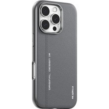 BLUEO iPhone 16 Plus Magsafe Uyumlu Premium Leather Deri Gri Telefon Kılıfı