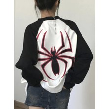 Touz Moda Vintage Reglan Uzun Kollu Spider Baskılı Beyaz T-Shirt