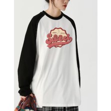 Touz Moda Sweet Reglan Uzun Kollu Baskılı Beyaz T-Shirt