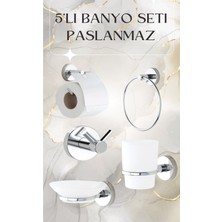 Gece Metal Paslanmaz Banyo Seti Krom 5 Parça Set