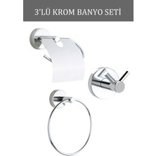 Gece Metal Krom Banyo Seti 3 Parça Set Kağıtlık Askılık Havluluk