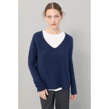 ROMAN V Yaka Örme Triko Kazak Lacivert K2471008_015