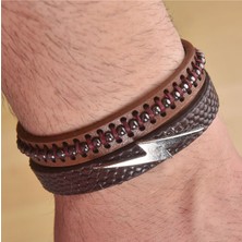 İdol Avm Yıldırım Simgeli Erkek Deri Bileklik Siyah Kombin Takı Aksesuar