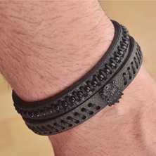 İdol Avm Kartal Simgeli Erkek Deri Bileklik Siyah Kombin Takı Aksesuar