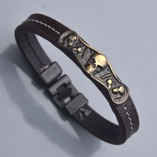 İdol Avm Dikişli Kuru Kafalı Erkek Deri Bileklik Takı Aksesuar B24 T5