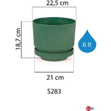 Neotan 6 Litre Vişne Dekoratif Lüks Saksı Iç Dış Mekan Tabaklı Plastik Çiçek Saksısı