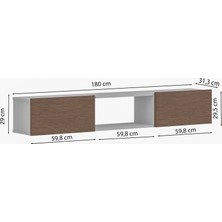 The FeHAN Fibonacci Duvara Monte 2 Kapaklı Tv Ünitesi , Tv Sehpası ,tv Duvar Ünitesi 180CM - Ahşap Beyaz / Kaplan