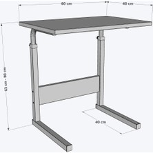TNO Metal Ayaklı Yükseklik Ayarlı Laptop Sehpası Kahvaltı Masası Çalışma Sehpası Atlantik Çam 60X40