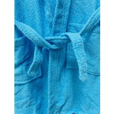 Hera Textile Kapüşonlu ve Kemerli Pamuklu TURKUAZ Erkek-Kız Genç Çocuk Bornozu(PAMUKLU-YUNUS NAKIŞLI-YUMUŞAK)