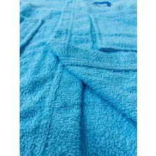 Hera Textile Kapüşonlu ve Kemerli Pamuklu TURKUAZ Erkek-Kız Genç Çocuk Bornozu(PAMUKLU-YUNUS NAKIŞLI-YUMUŞAK)