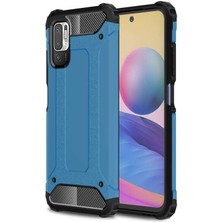 noktaks - Xiaomi Poco M3 Pro - Kılıf Çift Katman Zırh Tank Crash Military Kapak - Mavi - T18215