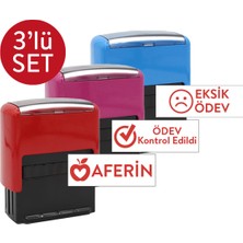 Mühürce Öğretmen Kaşesi 3'lü Set - Aferin, Eksik Ödev, Ödev Kontrol Edildi